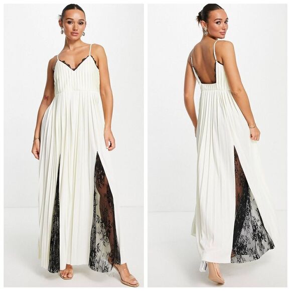ASOS Cami Pleated Maxi Dress with Lace Trim Size 4 - Picture 1 of 14